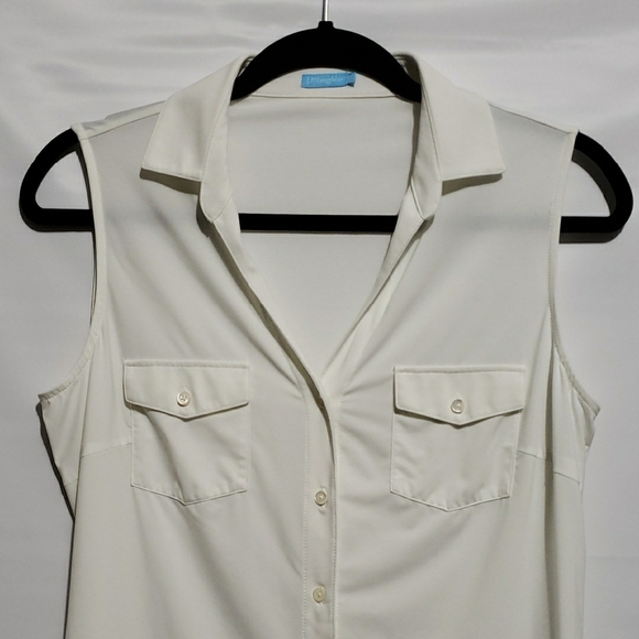 J. Mclaughlin Sleeveless Women's M White Button-Up Blouse - Picture 3 of 8